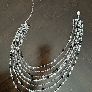 White House Black Market Elegant Silver and Black Layered Necklace